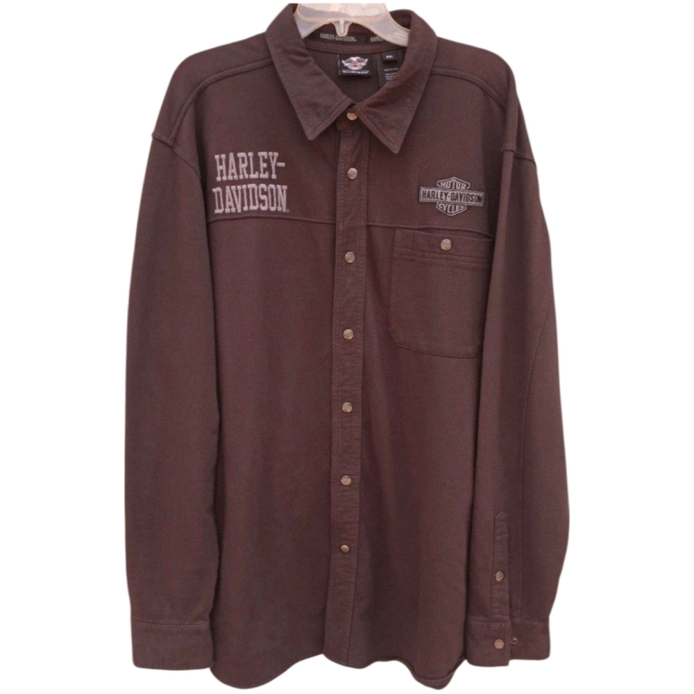 Harley Davidson Embroidered Graphics Snap Long Sleeve Shirt Jacket Men Size 2XL - Picture 2 of 12